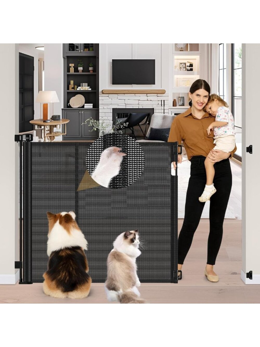 42" Tall Retractable Pet Gate - 55" Wide Indoor/Outdoor Safety Barrier